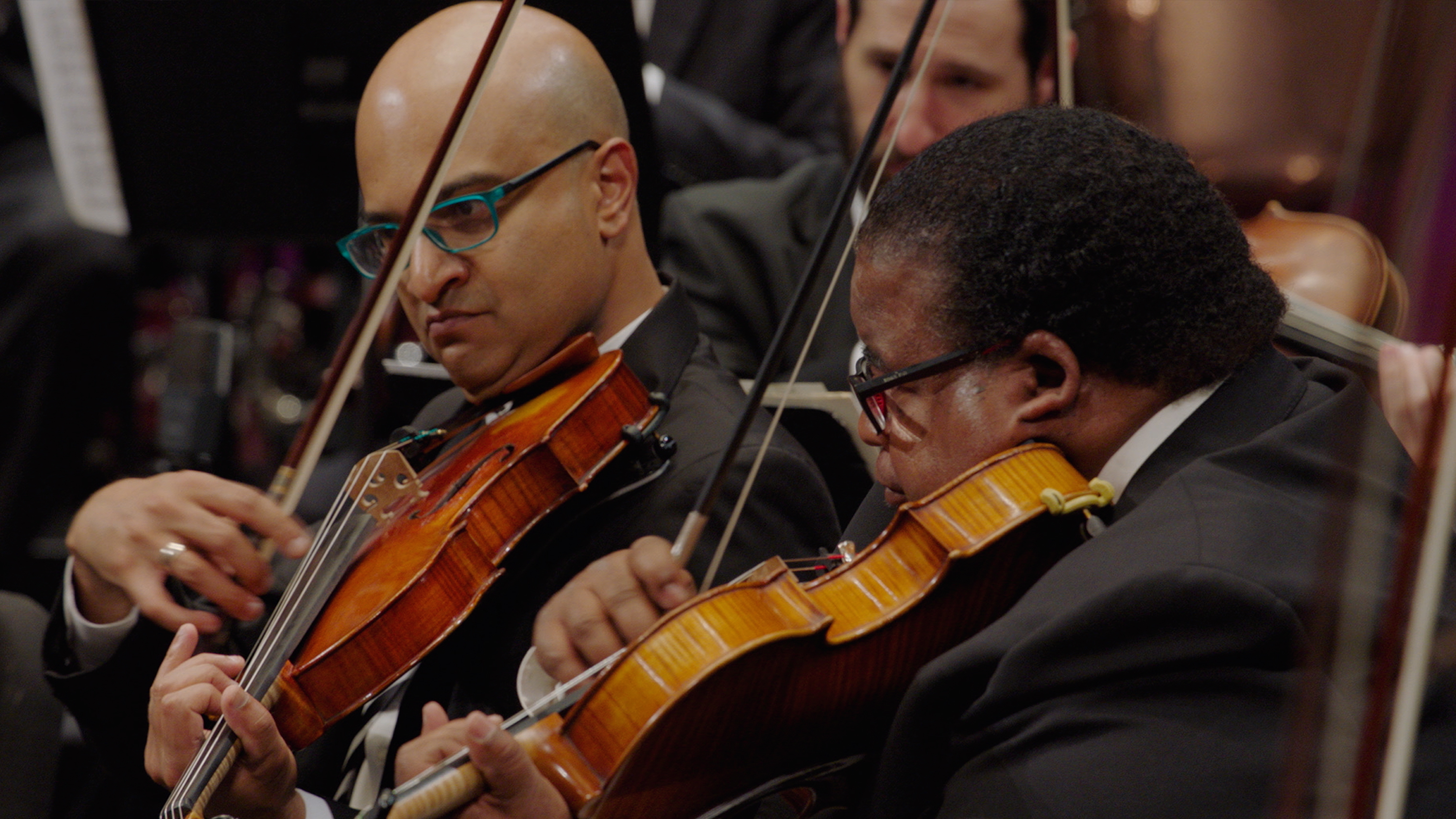 All-Star Orchestra violists Vivek Kamath and Chauncey Patterson